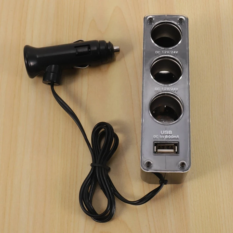 2X 3-Полосная Многофункциональная Розетка Автомобильного Прикуривателя, Разделитель USB-Штекера, Зарядное Устройство Постоянного Тока 12 В/24 В, Тройной Адаптер С USB-Портом 1