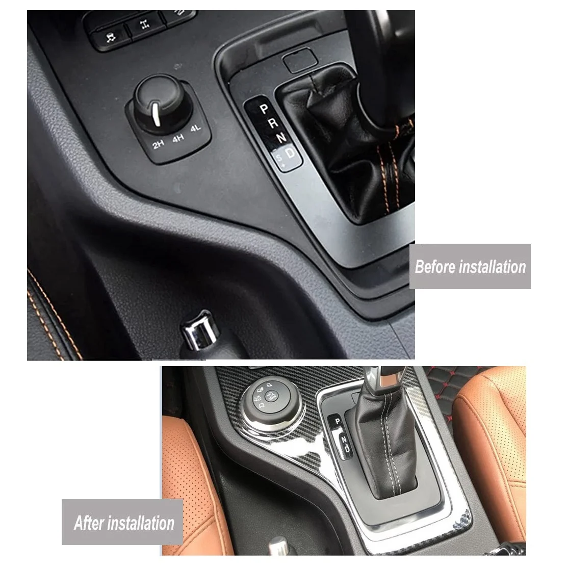 Накладка панели переключения передач из углеродного волокна и нержавеющей стали для Ford Ranger Everest Endeavor 2015 + Аксессуары, слева 2