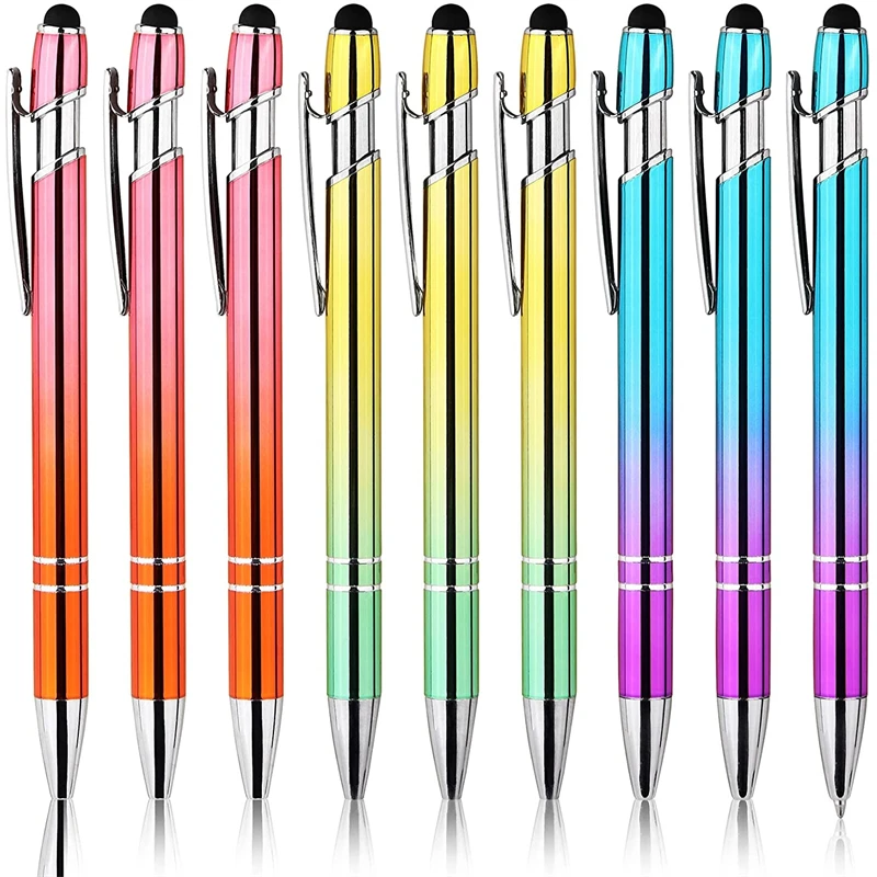 9 штук шариковых ручек, удобные ручки для письма, красивый металлический стилус, черные чернила, средняя точка 1,0 мм, подарочные ручки, милые ручки 0