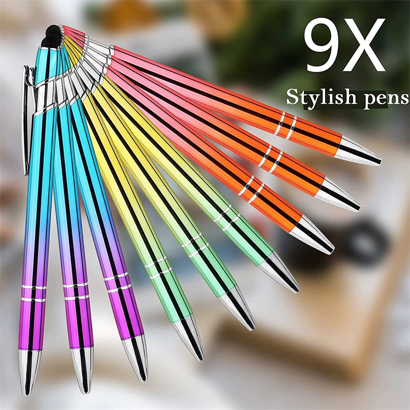 9 штук шариковых ручек, удобные ручки для письма, красивый металлический стилус, черные чернила, средняя точка 1,0 мм, подарочные ручки, милые ручки 1