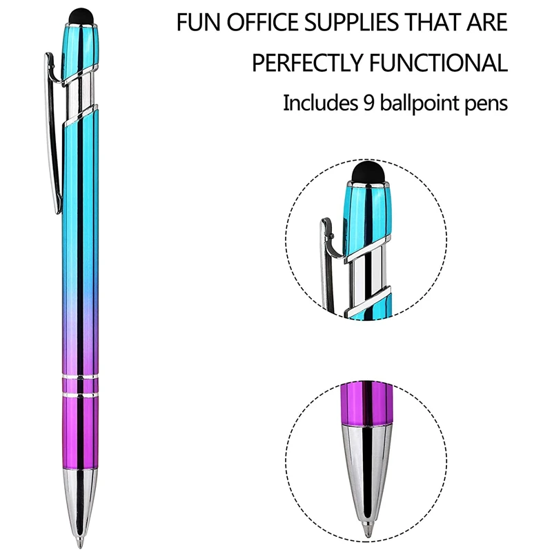 9 штук шариковых ручек, удобные ручки для письма, красивый металлический стилус, черные чернила, средняя точка 1,0 мм, подарочные ручки, милые ручки 3