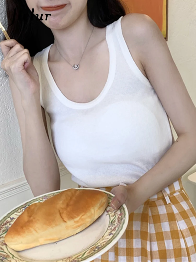 Летняя майка Jielur, женская простая базовая нижняя рубашка с круглым вырезом, тонкий жилет без рукавов, фиолетово-серый, Белый, черный, женские майки 2