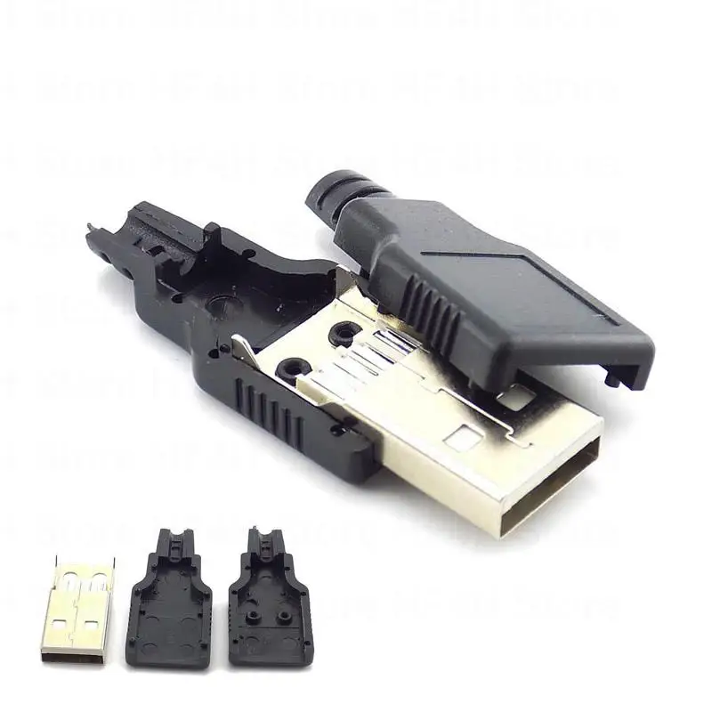 3 в 1 Разъем USB типа A с разъемом 2.0, 4-контактный штекер с черной пластиковой крышкой, разъем типа пайки DIY B4 0