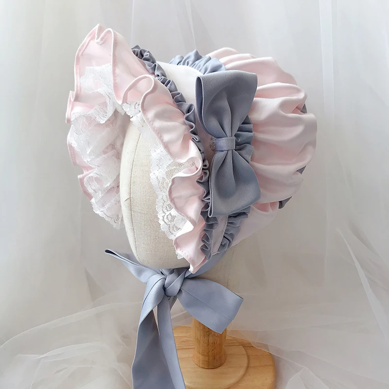 Винтажная шляпа для девочки в стиле Лолиты, Викторианский капот с оборками, Кружевные шляпы с бантом для косплея горничной для женщин 2