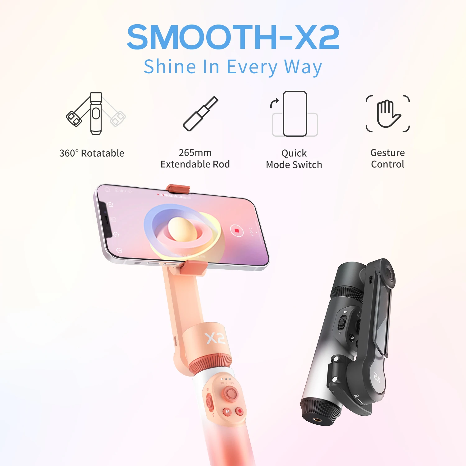 Ручной стабилизатор ZHIYUN SMOOTH X2 Phone Gimbal 2-осевые подвесы для смартфонов для iPhone 13 PRO со светом 1