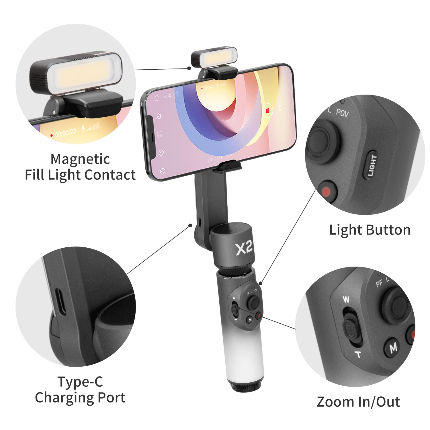 Ручной стабилизатор ZHIYUN SMOOTH X2 Phone Gimbal 2-осевые подвесы для смартфонов для iPhone 13 PRO со светом 2