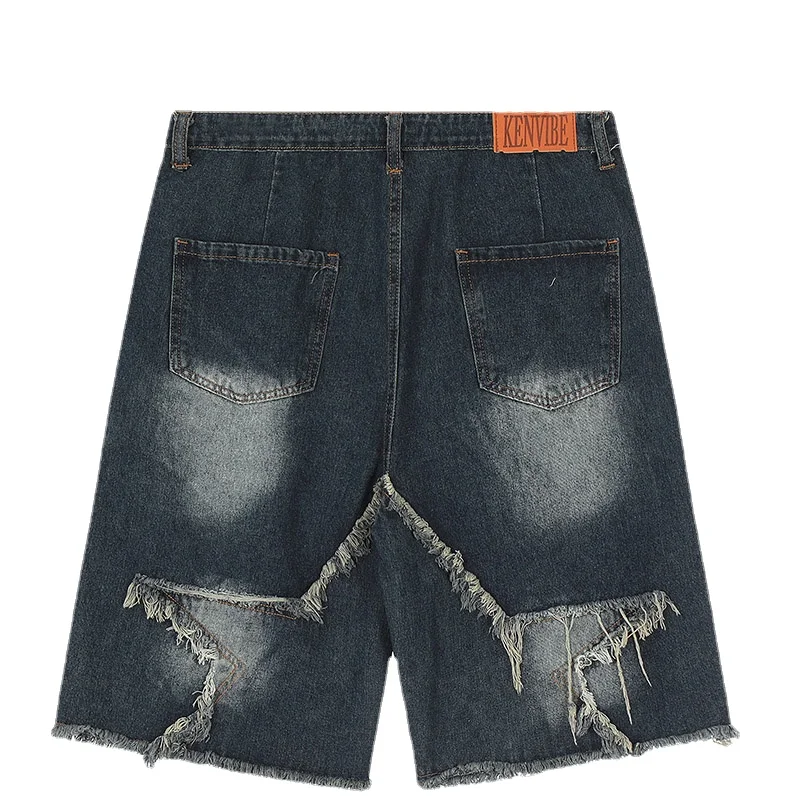 Винтажные джинсовые шорты Harajuku с функциональным вышитым звездным узором, мужские повседневные шорты оверсайз, студенческие брюки Y2K 1