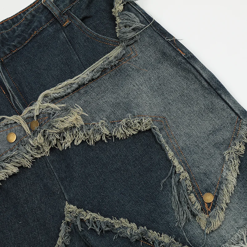 Винтажные джинсовые шорты Harajuku с функциональным вышитым звездным узором, мужские повседневные шорты оверсайз, студенческие брюки Y2K 5