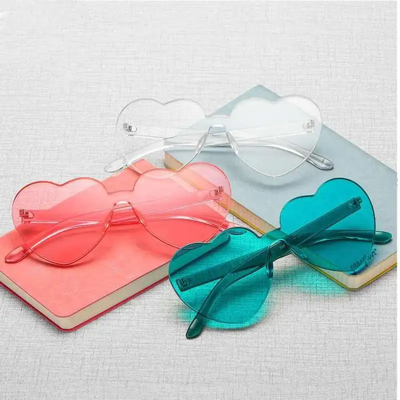 Женские солнцезащитные очки без оправы в форме сердца карамельного цвета С ослепительными прозрачными поляризованными линзами, трендовые солнцезащитные очки для девушек-личностей 0