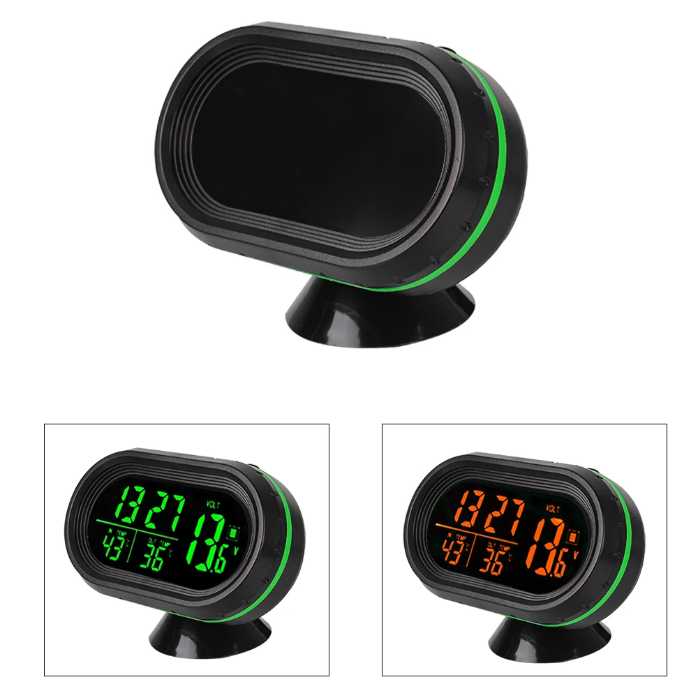 Аксессуары для интерьера Самоклеящиеся с зелено-оранжевой подсветкой Автомобильные ЖК-цифровые часы с дисплеем 3 В 1, термометр, часы-вольтметр 0