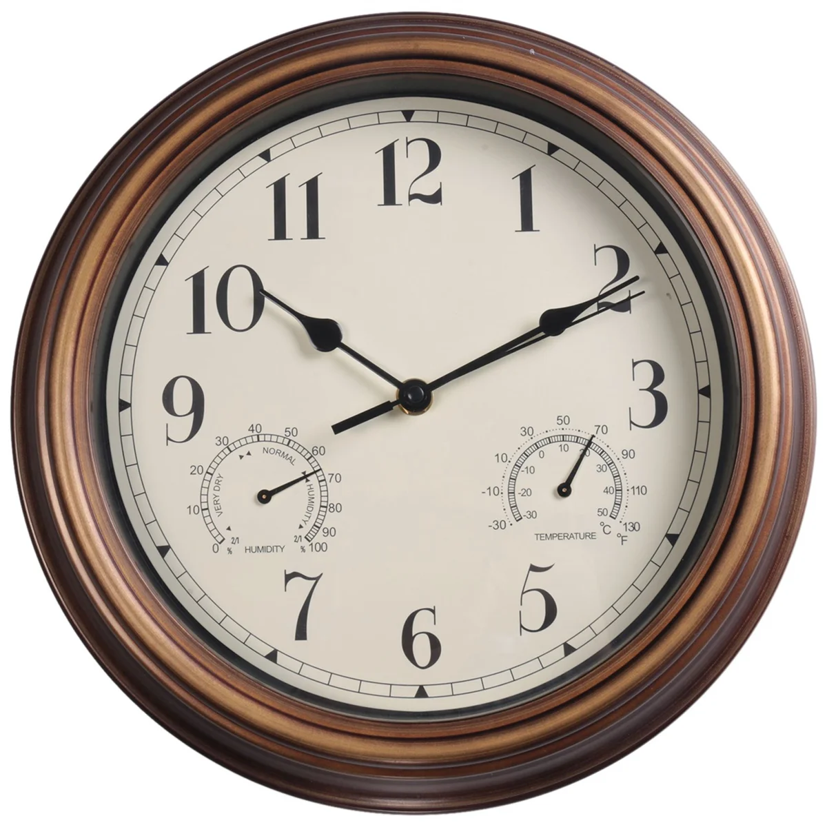 12-дюймовые настенные часы, ретро водонепроницаемые часы с дисплеями Термометр и гигрометр, бесшумные часы для внутреннего / наружного использования 1