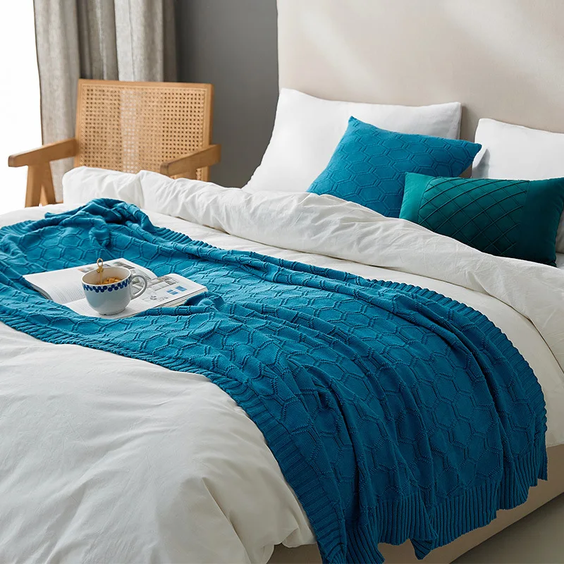Хлопчатобумажное вязаное одеяло с геометрическим рисунком в скандинавском стиле, покрывало для дивана, домашний декор, плед для кровати, портативная дышащая шаль 1