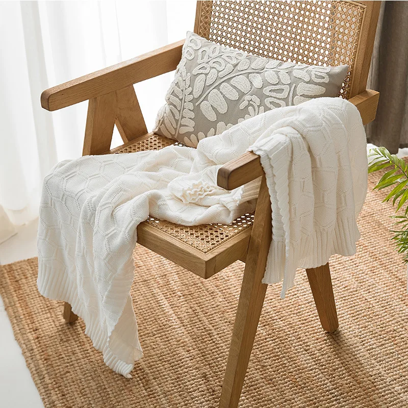 Хлопчатобумажное вязаное одеяло с геометрическим рисунком в скандинавском стиле, покрывало для дивана, домашний декор, плед для кровати, портативная дышащая шаль 4