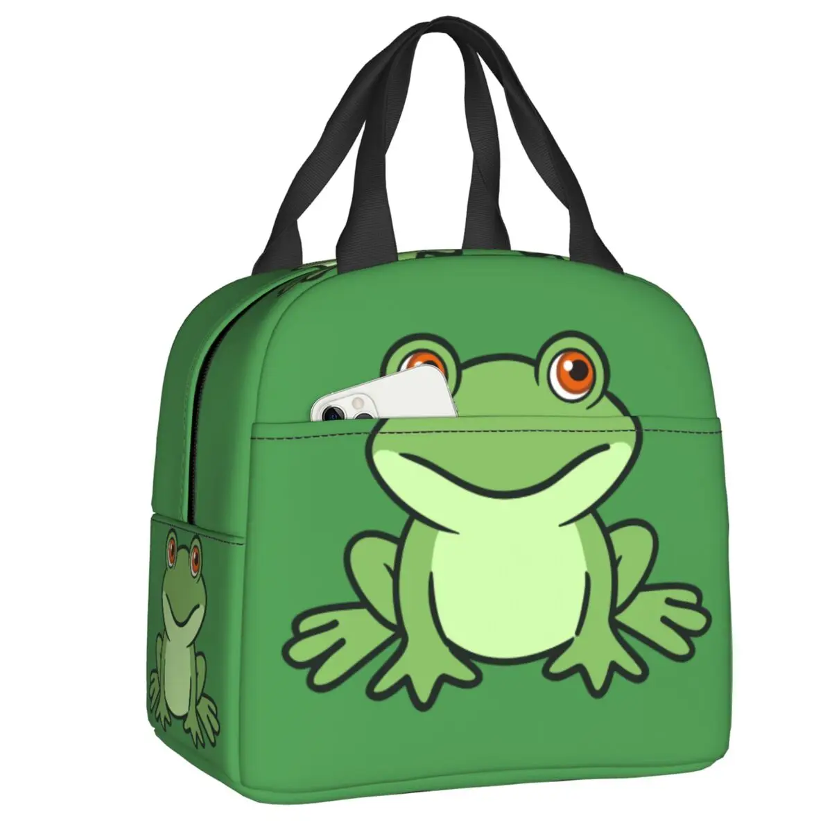 Изготовленная на заказ Милая Зеленая лягушка, сумка для ланча, Кулер, Термоизолированные Ланч-боксы для женщин, детей, школы, работы, пикника, Контейнер для еды 0