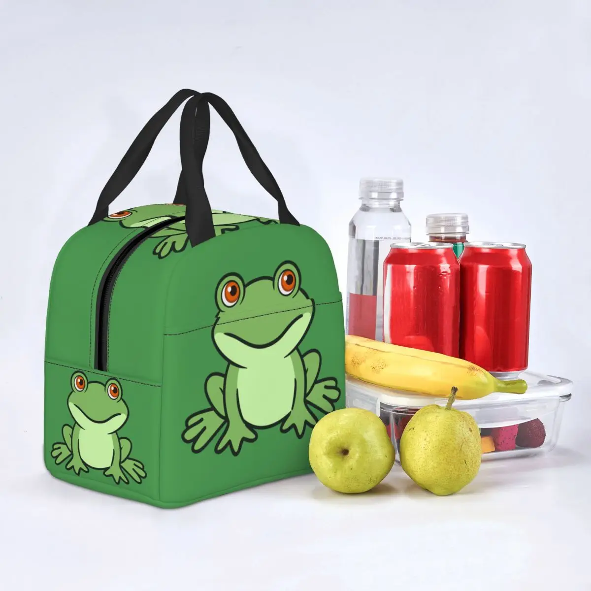 Изготовленная на заказ Милая Зеленая лягушка, сумка для ланча, Кулер, Термоизолированные Ланч-боксы для женщин, детей, школы, работы, пикника, Контейнер для еды 5