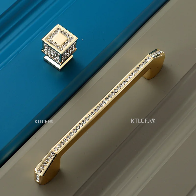 Ручка ящика шкафа из цинкового сплава Европейская мода Бриллиантовое Золото Мебельный шкаф Выдвижной шкаф Кухонная ручка 0