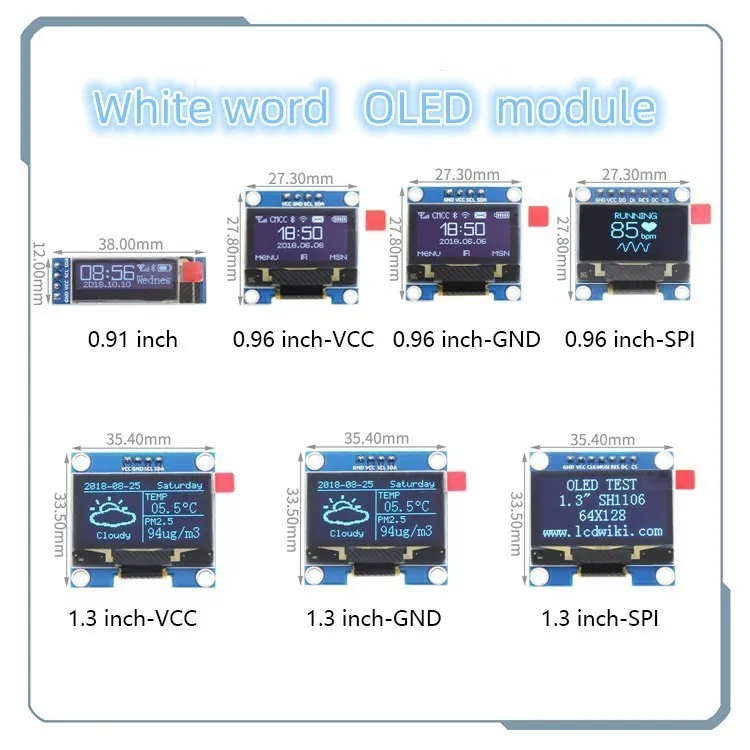 OLED 0,91 дюйма/0,96 дюйма/1,3 дюйма OLED-дисплей модуль IIC I2C SPI 128X64 I2C SSD1306 12864 LCD Белое слово 0