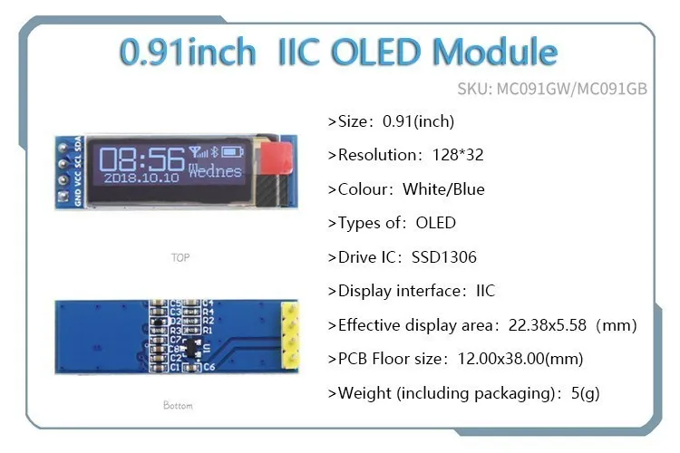 OLED 0,91 дюйма/0,96 дюйма/1,3 дюйма OLED-дисплей модуль IIC I2C SPI 128X64 I2C SSD1306 12864 LCD Белое слово 2