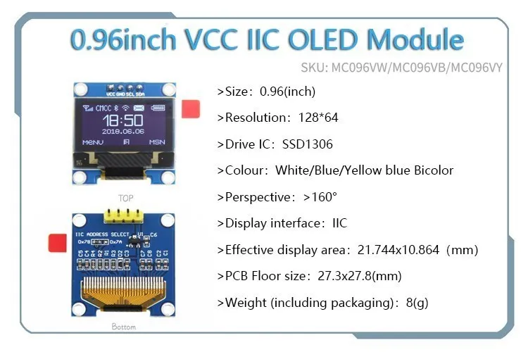 OLED 0,91 дюйма/0,96 дюйма/1,3 дюйма OLED-дисплей модуль IIC I2C SPI 128X64 I2C SSD1306 12864 LCD Белое слово 3