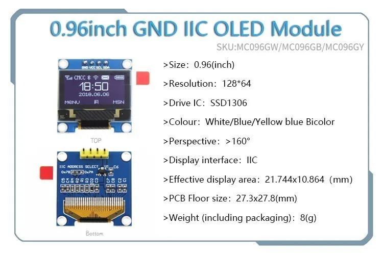 OLED 0,91 дюйма/0,96 дюйма/1,3 дюйма OLED-дисплей модуль IIC I2C SPI 128X64 I2C SSD1306 12864 LCD Белое слово 4