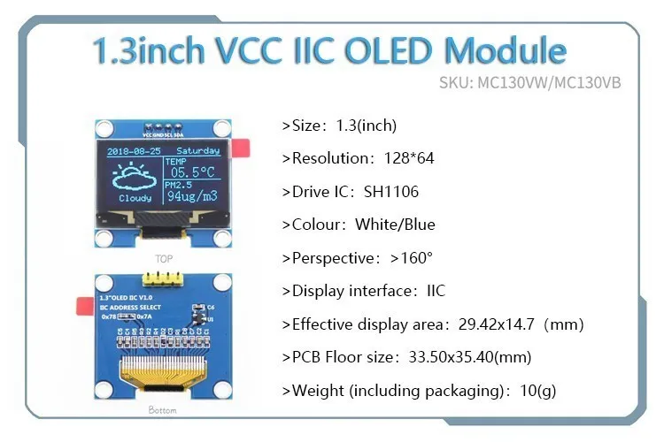 OLED 0,91 дюйма/0,96 дюйма/1,3 дюйма OLED-дисплей модуль IIC I2C SPI 128X64 I2C SSD1306 12864 LCD Белое слово 5