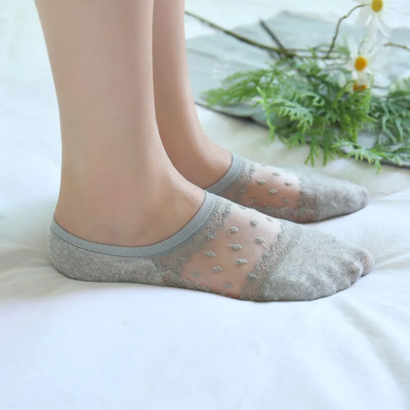 Женские невидимые кружевные летние осенние короткие носки из хлопка с тонким срезом, силиконовые нескользящие невидимые носки-лодочки 3