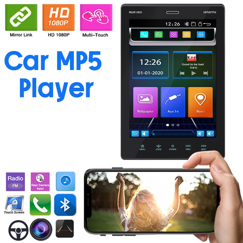 Автомобильный Мультимедийный MP5-плеер Bluetooth MirrorLink Регулировка Угла Наклона Авторадио Apple Carplay, Android Автоматический Стереоприемник 2DIN 9,5 