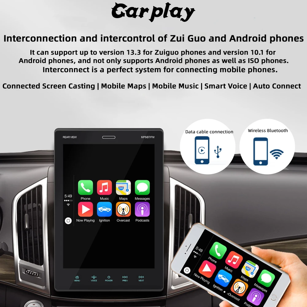 Автомобильный Мультимедийный MP5-плеер Bluetooth MirrorLink Регулировка Угла Наклона Авторадио Apple Carplay, Android Автоматический Стереоприемник 2DIN 9,5 