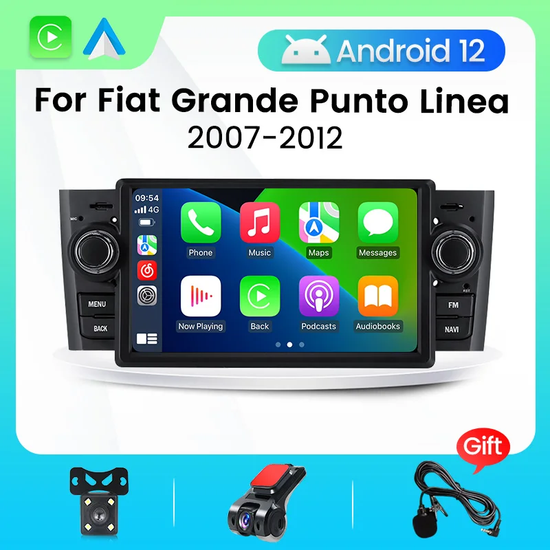 Автомагнитола 2 + 32 ГБ 1 din Android 12 Автомобильный стерео мультимедийный плеер для Fiat Grande Punto Linea 2007-2012 GPS Навигация Радио WiFi 0