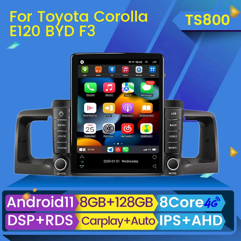 8 + 128 Г IPS Сенсорный Экран Android 11 Радио Мультимедийный Плеер для Toyota Corolla E130 E120 2000-2004 BYD F3 Автомобильная GPS Навигация DSP 0