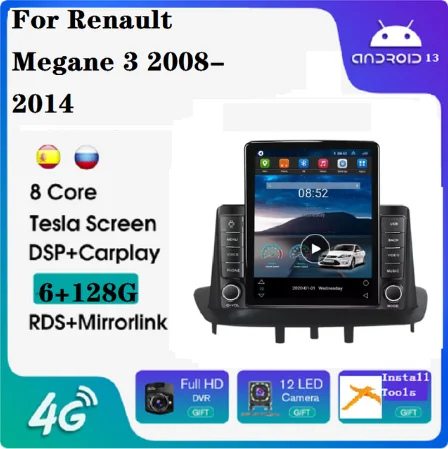 Tesla Android 11 8 + 128 Г автомобильный радиоприемник gps для Renault Megane 3 2008-2014 GPS BT 360 камера автомобильный плеер автоэлектроника 0