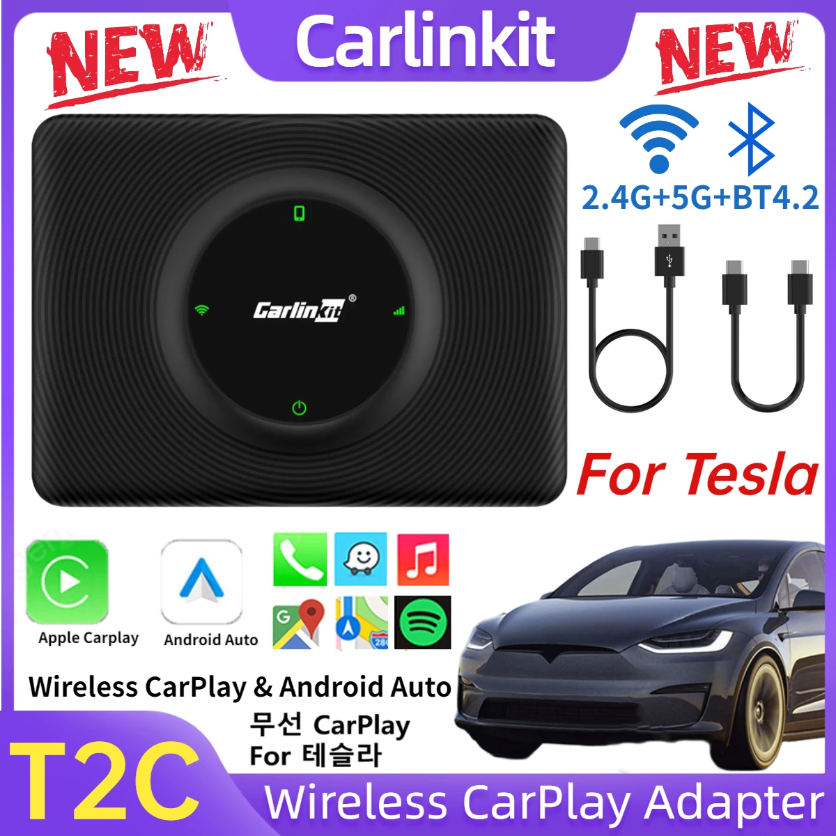 T2C Carlinkit Беспроводной CarPlay Android Auto Для Tesla Модель 3 Модель X Y Модель S Carplay Box WiFi BT Автомобильный Игровой Ключ OTA Онлайн 0