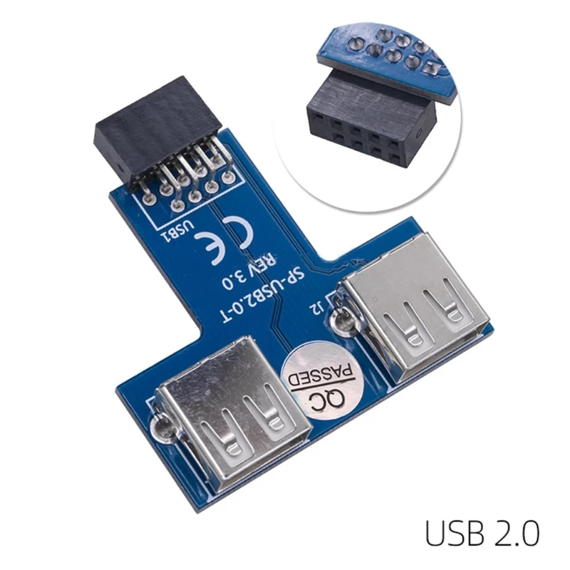 1ШТ 9-контактный USB-концентратор Разъемы USB 2.0 Материнская плата Интерфейс USB 9Pin Разделитель заголовка 1-2 удлинительных кабеля Адаптеры Прямая поставка 0