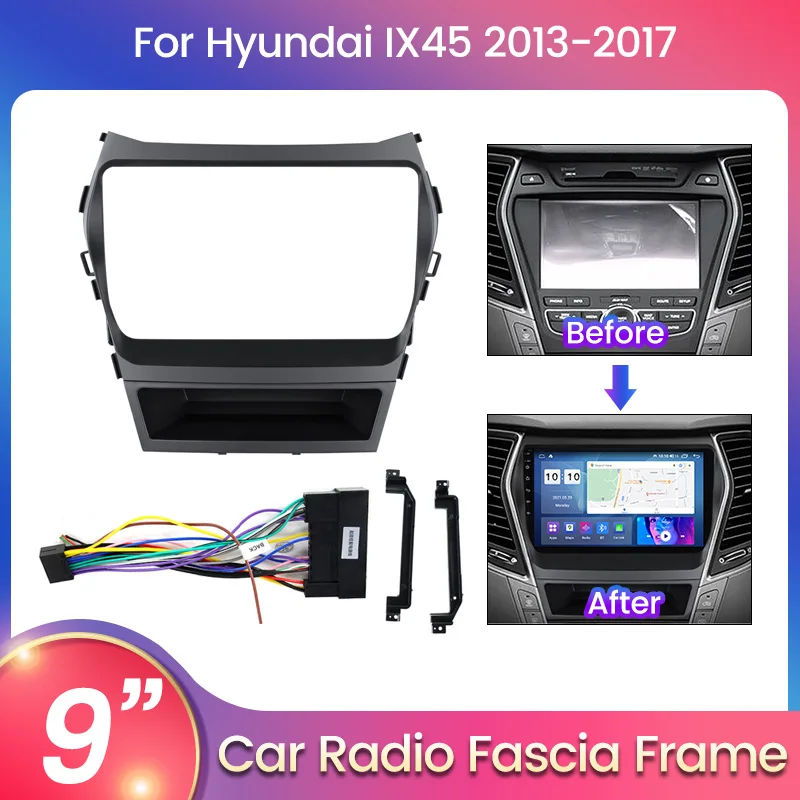 Автомобильная Фасадная Рамка 2 Din Для Hyundai IX45 2013-2017 9-Дюймовая Автомобильная DVD-Рамка Аудио Фитинг Адаптер Комплекты Отделки Приборной Панели Facia Panel 0