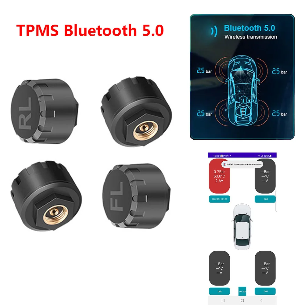 Автомобильные датчики давления в шинах TMPS, мотоциклетные TPMS, Bluetooth-совместимая система контроля давления в шинах, внешний датчик Android / IOS 0