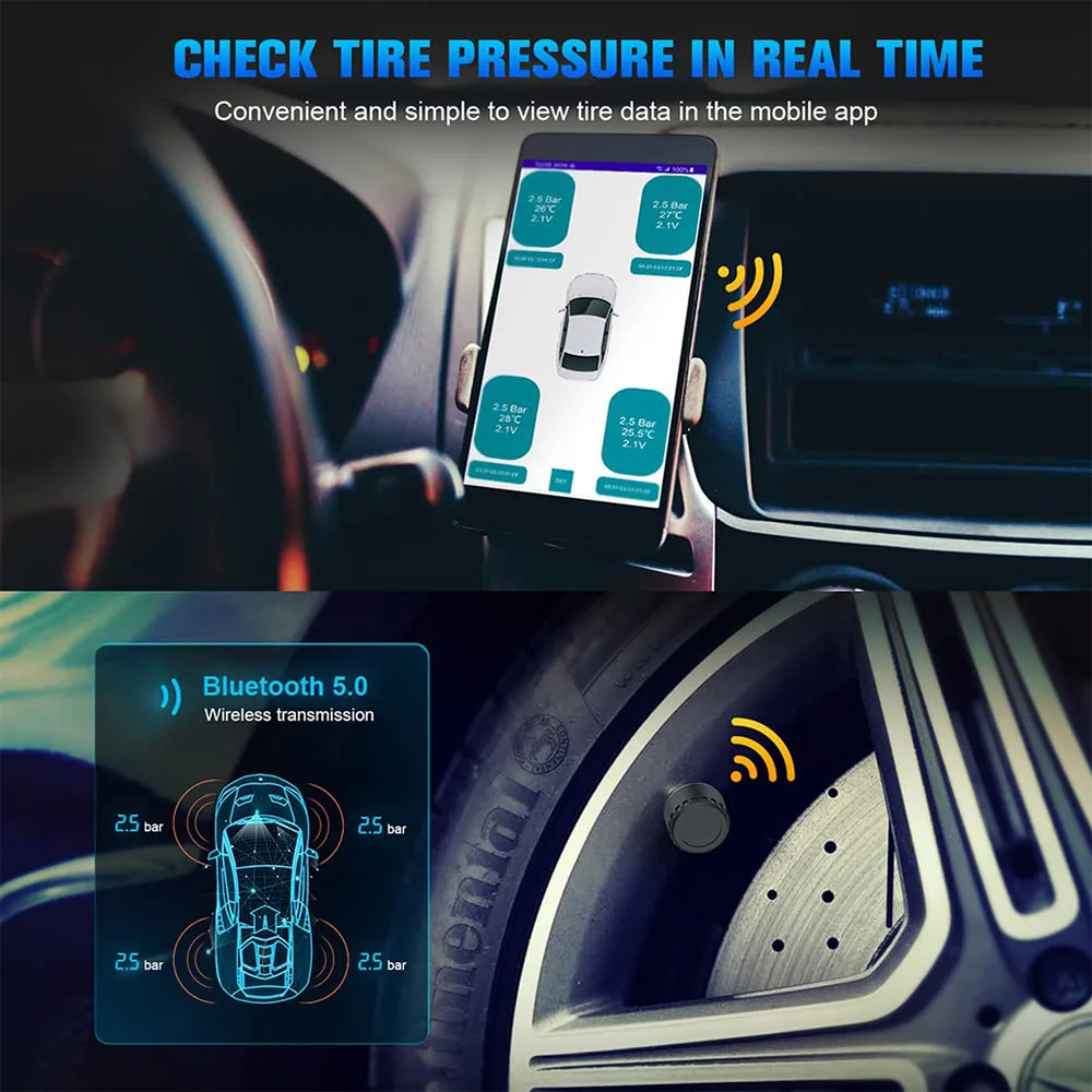 Автомобильные датчики давления в шинах TMPS, мотоциклетные TPMS, Bluetooth-совместимая система контроля давления в шинах, внешний датчик Android / IOS 1