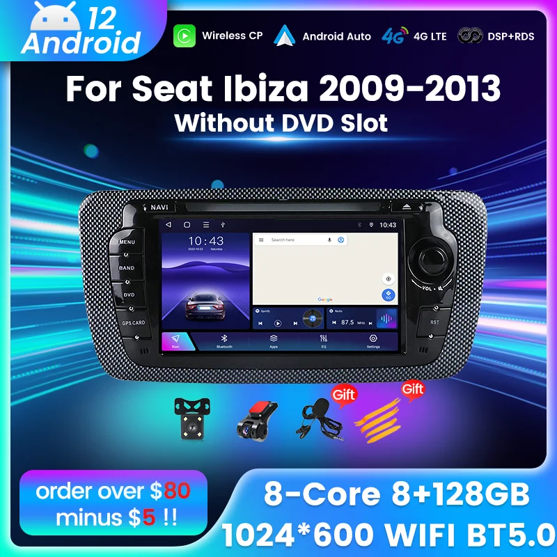 7-Дюймовый Автомобильный Радио-Мультимедийный Видеоплеер Android 12 Для Seat Ibiza 6j 2009-2013 Carplay Автонавигация Аудио Стерео Без DVD 2Din 0