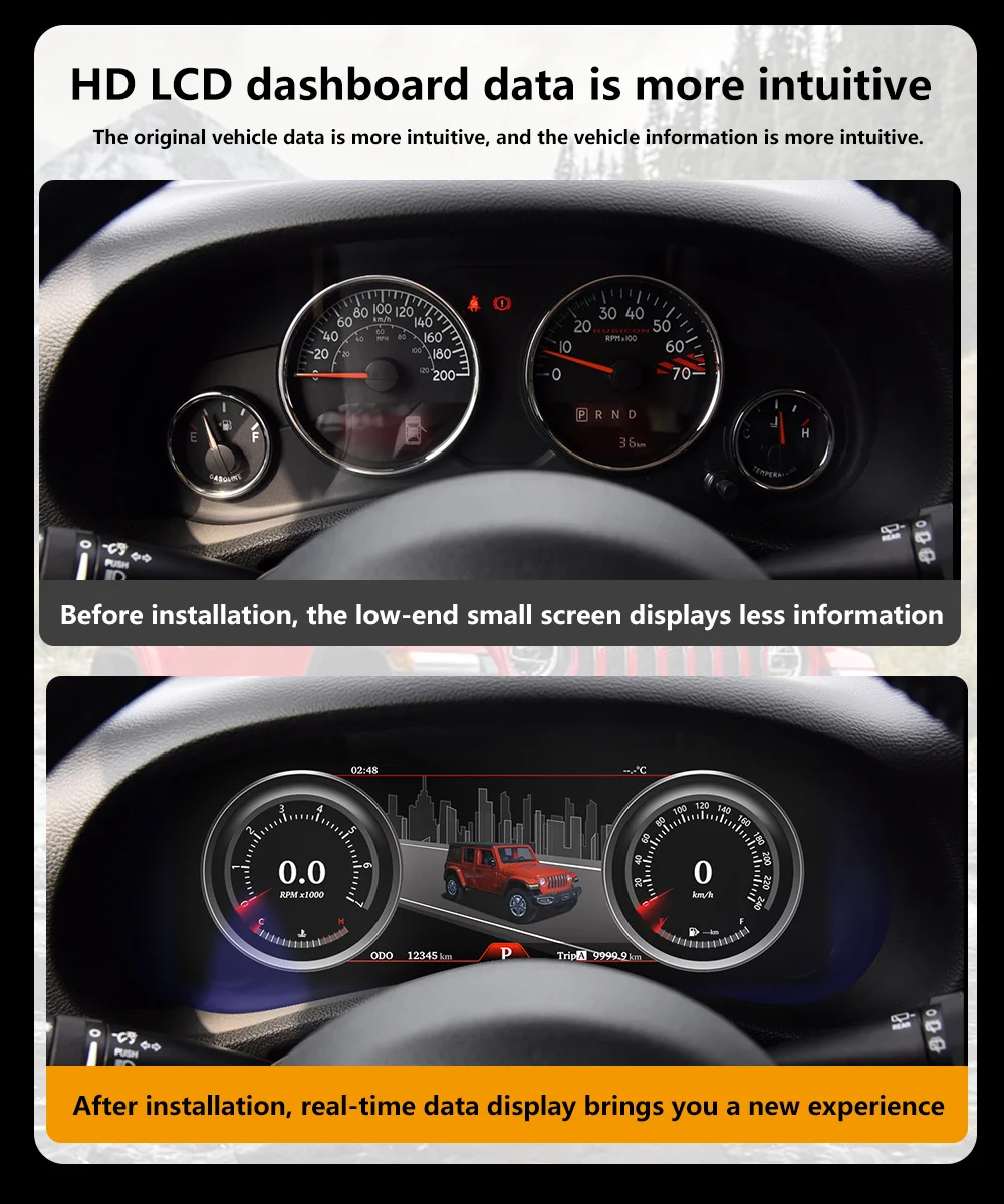 Для Jeep Wrangler 2011-2017 Цифровой кластерный приборный инструмент Автомобильный Мультимедийный плеер Измеритель скорости с 12,3-дюймовым экраном Linux 1