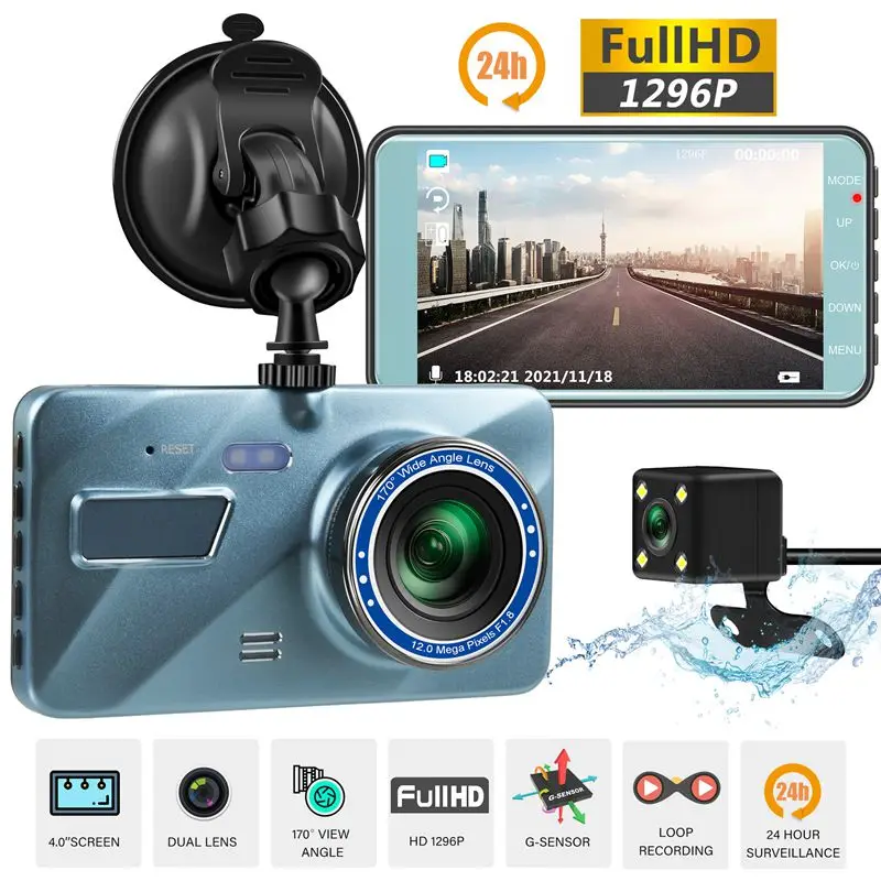 2-объективная видеорегистраторная камера 1080P, камера переднего и заднего вида, камера ночного видения HD для вождения автомобиля, видеорегистратор, камера наблюдения за автомобилем 0