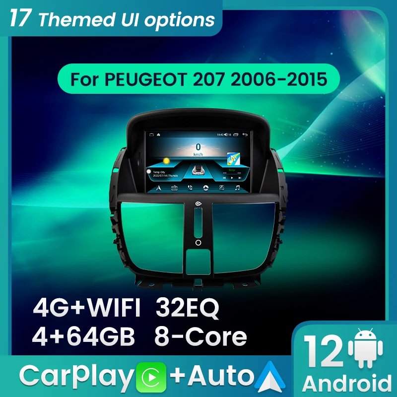 Carplay Android 12 Головное Устройство Автомобиля Радио Стерео для PEUGEOT 207 CC 2006-2015 Мультимедиа Авторадио IPS Экран Видеоплеер 4G RDS FM 0