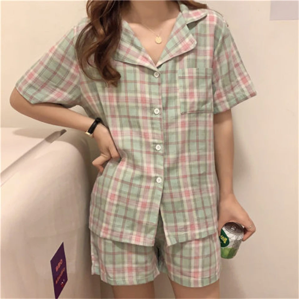 Милый комплект пижам для девочек в сеточку, Корейская пижама, Женская Летняя Новая одежда для отдыха с коротким рукавом, Женская Свободная ночная одежда, костюм для дома 5
