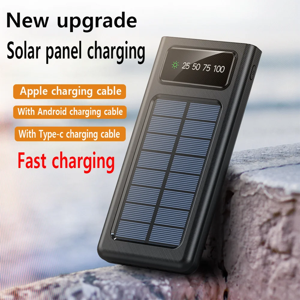 Аккумулятор для зарядки солнечной энергии 30000mAh, аккумулятор для быстрой зарядки PD мощностью 10 Вт, портативный аккумулятор для зарядки iPhone Android TYPE-C 0