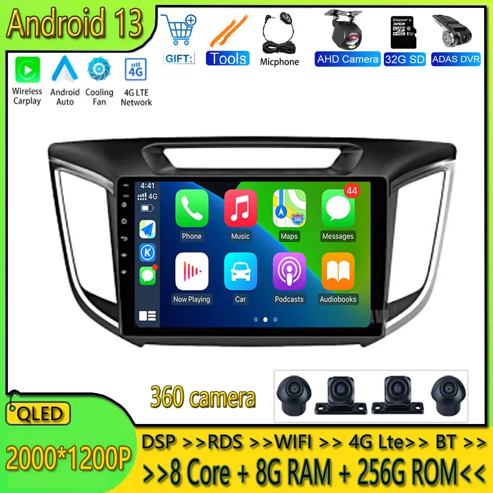 Навигация GPS WIFI Carplay Android 13 Автомобильный Радио Мультимедийный Видеоплеер Для Hyundai Creta IX25 2015 2016 2017 2018 DSP Стерео 0